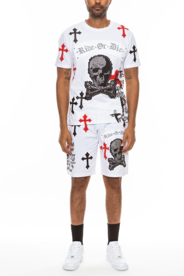Men’s Cotton Print T-Shirt & Short Set – Chrome Cross