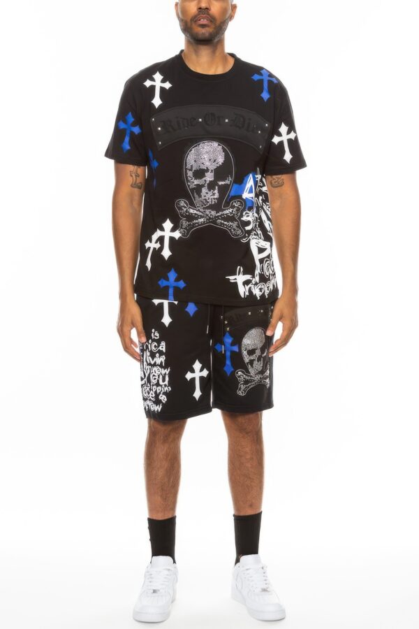 Men’s Cotton Print T-Shirt & Short Set – Chrome Cross