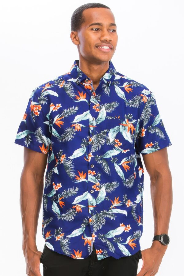 Men’s Tropical Print Hawaiian Button-Down Shirt