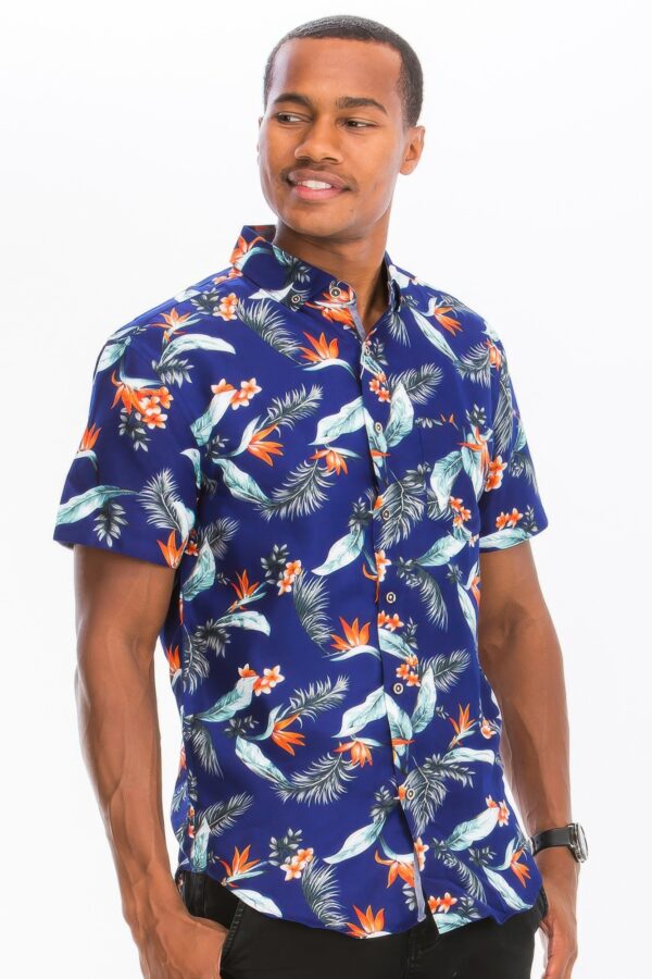 Men’s Tropical Print Hawaiian Button-Down Shirt