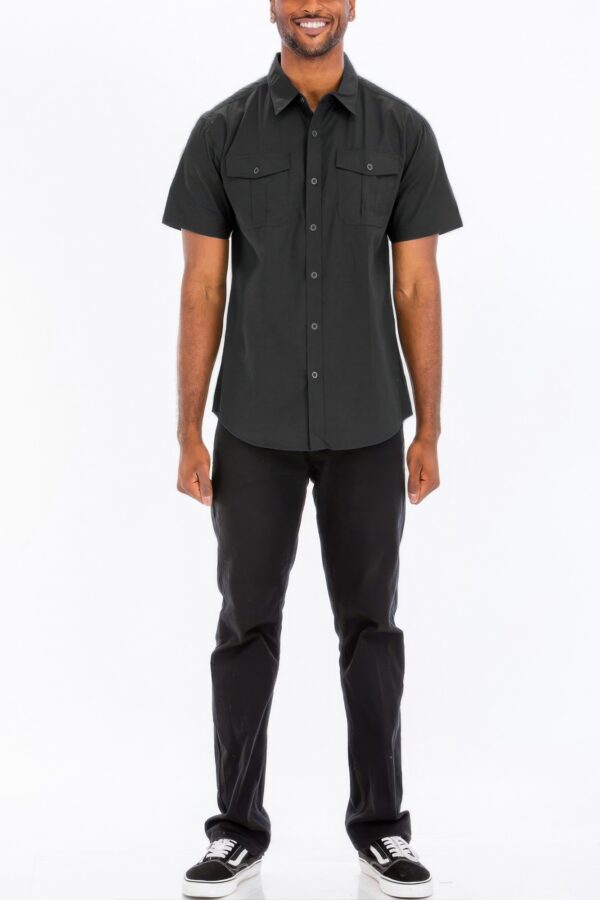 Two-Pocket Short Sleeve Shirt with Branded Buttons