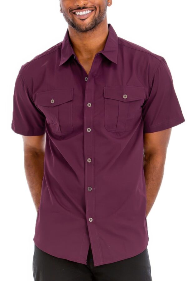 Two-Pocket Short Sleeve Shirt with Branded Buttons
