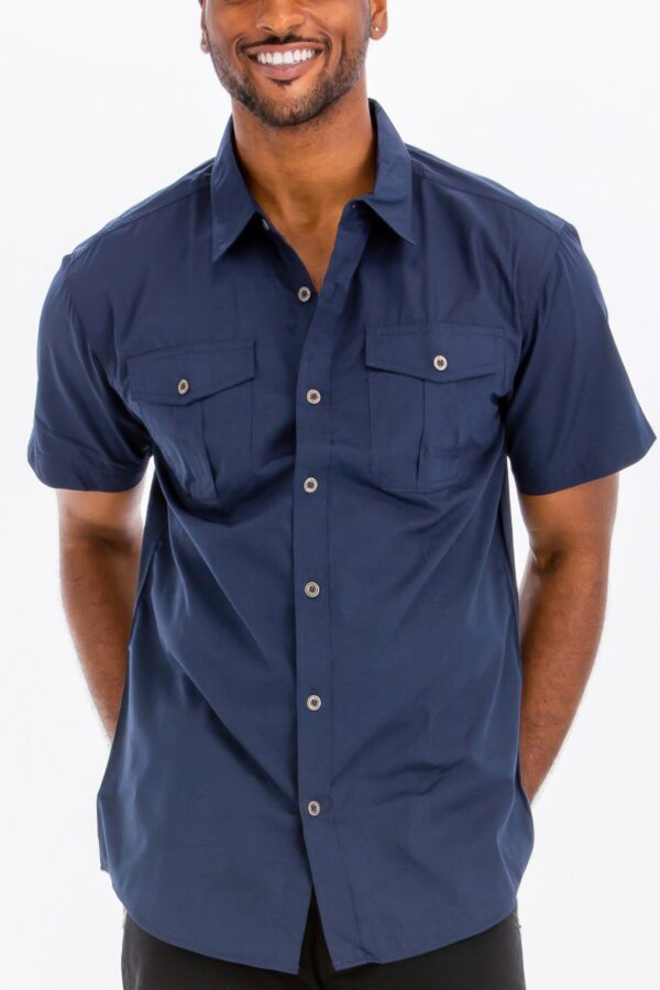 Two-Pocket Short Sleeve Shirt with Branded Buttons