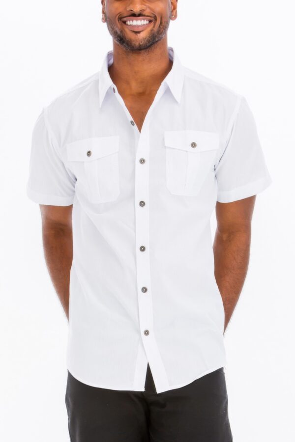 Two-Pocket Short Sleeve Shirt with Branded Buttons