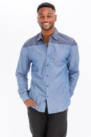 Men’s Two-Tone Long-Sleeve Button-Down Shirt