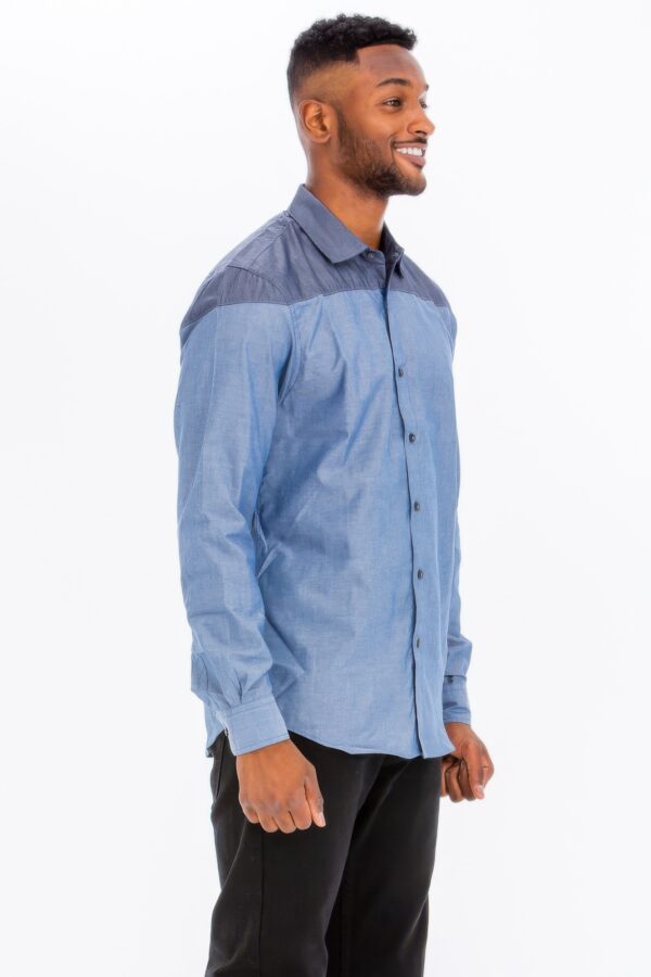 Men’s Two-Tone Long-Sleeve Button-Down Shirt