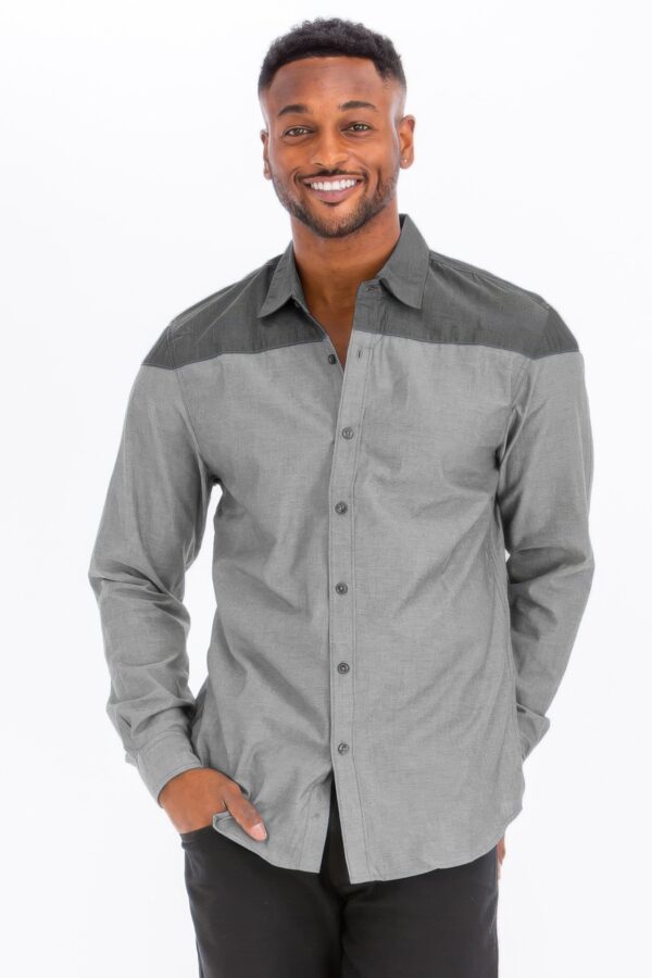 Men’s Two-Tone Long-Sleeve Button-Down Shirt