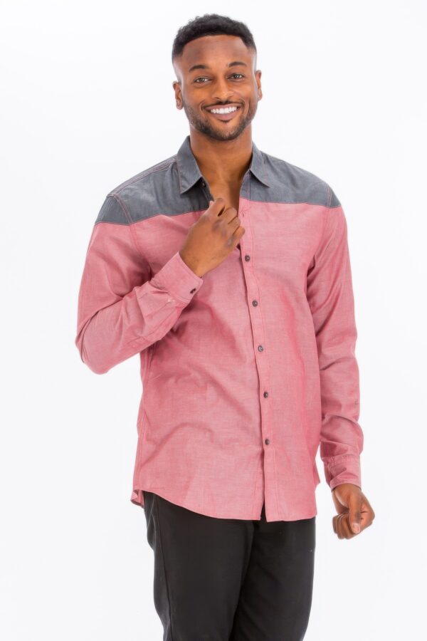 Men’s Two-Tone Long-Sleeve Button-Down Shirt