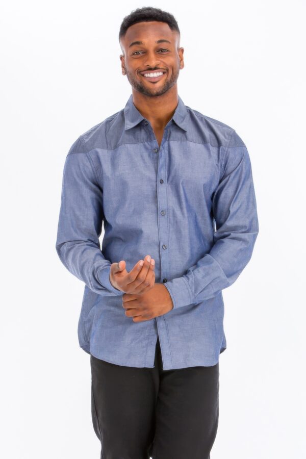 Men’s Two-Tone Long-Sleeve Button-Down Shirt