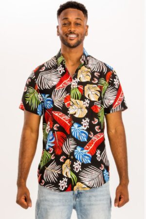 Men’s Multi-Color Hawaiian Print Button-Down Shirt