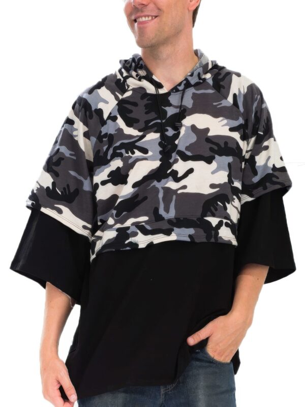 Contrast 3/4 Hoodtee – Grey Colorblock Camo