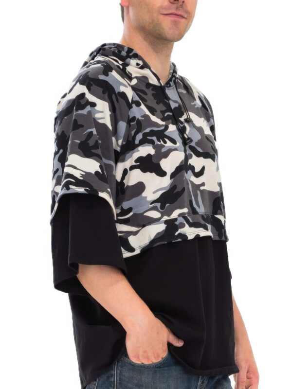 Contrast 3/4 Hoodtee – Grey Colorblock Camo