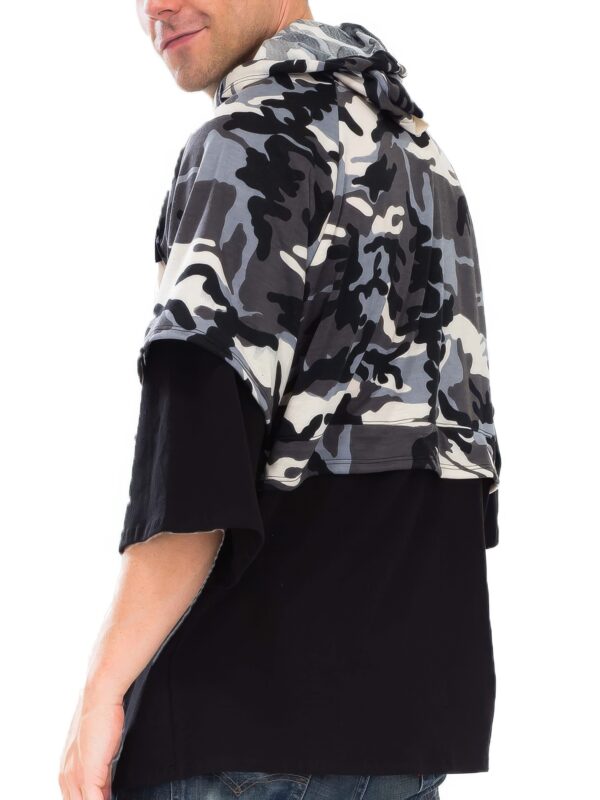 Contrast 3/4 Hoodtee – Grey Colorblock Camo
