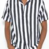Men’s Short Sleeve Striped Button-Down Shirt – Multi-Color Print