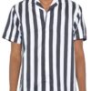 Men’s Short Sleeve Striped Button-Down Shirt – Multi-Color Print
