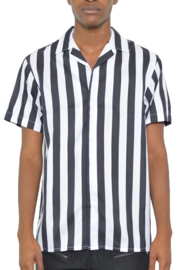 Men’s Short Sleeve Striped Button-Down Shirt – Multi-Color Print