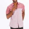 Two-Tone Short Sleeve Button-Down Shirt – Red