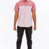 Two-Tone Short Sleeve Button-Down Shirt – Red