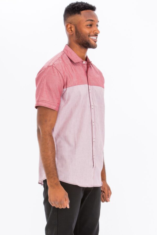 Two-Tone Short Sleeve Button-Down Shirt – Red
