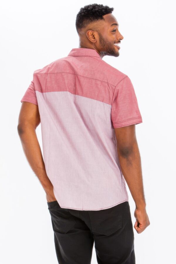 Two-Tone Short Sleeve Button-Down Shirt – Red