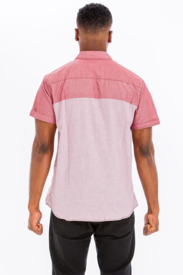Two-Tone Short Sleeve Button-Down Shirt – Red