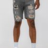 Slim Distressed Stretch Denim Shorts – Men’s
