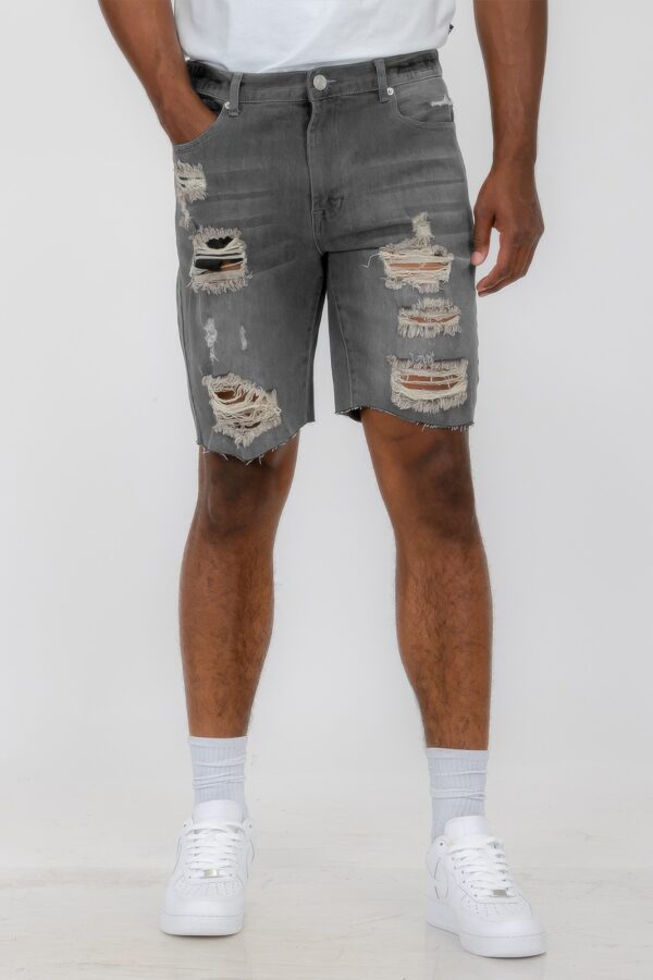 Slim Distressed Stretch Denim Shorts – Men’s