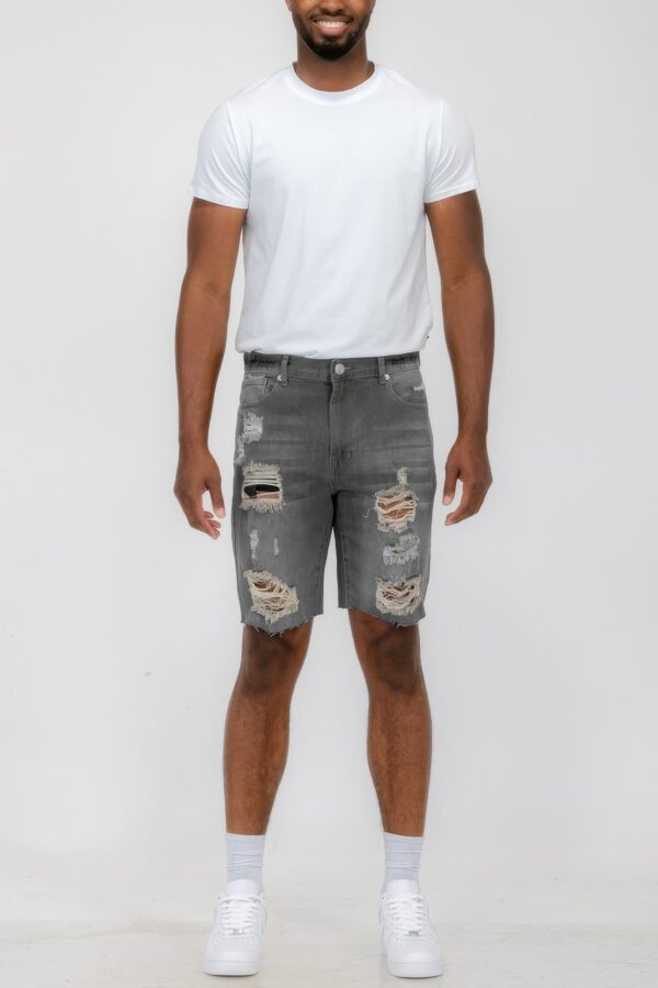 Slim Distressed Stretch Denim Shorts – Men’s