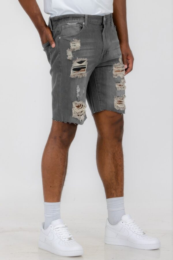 Slim Distressed Stretch Denim Shorts – Men’s