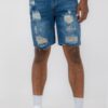 Slim Distressed Stretch Denim Shorts – Men’s