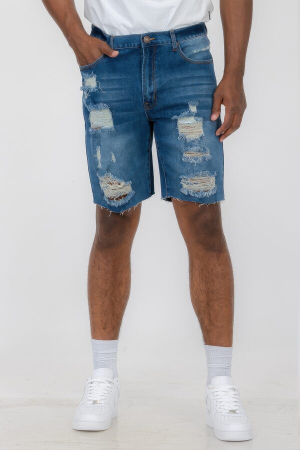 Slim Distressed Stretch Denim Shorts – Men’s