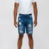 Slim Distressed Stretch Denim Shorts – Men’s