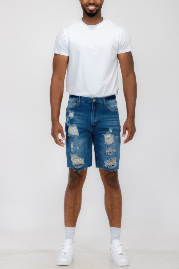 Slim Distressed Stretch Denim Shorts – Men’s