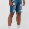 Slim Distressed Stretch Denim Shorts – Men’s