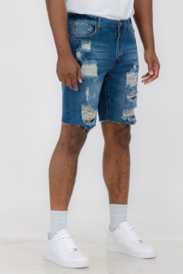 Slim Distressed Stretch Denim Shorts – Men’s