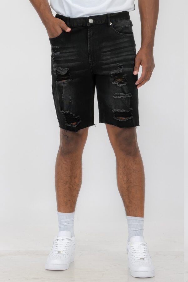 Slim Distressed Stretch Denim Shorts – Men’s