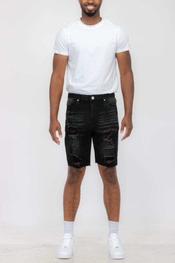 Slim Distressed Stretch Denim Shorts – Men’s