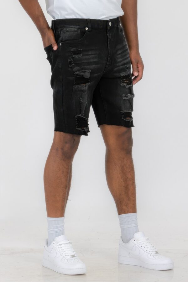 Slim Distressed Stretch Denim Shorts – Men’s