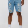 Slim Distressed Stretch Denim Shorts – Men’s