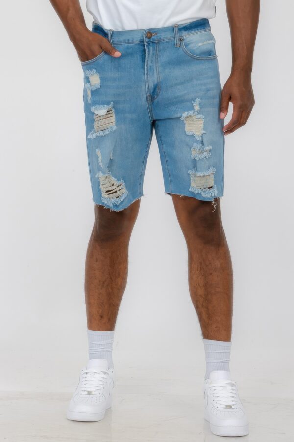 Slim Distressed Stretch Denim Shorts – Men’s