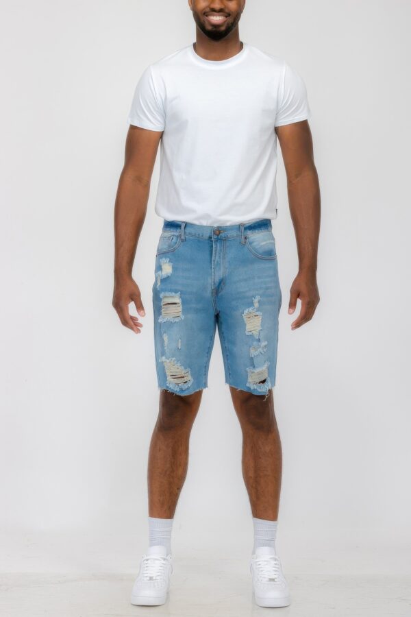 Slim Distressed Stretch Denim Shorts – Men’s