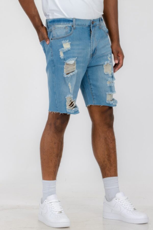 Slim Distressed Stretch Denim Shorts – Men’s