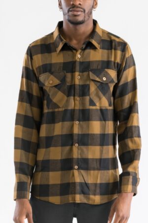 Checkered Flannel Shirt for Men – Chest Pockets & Curved Hem