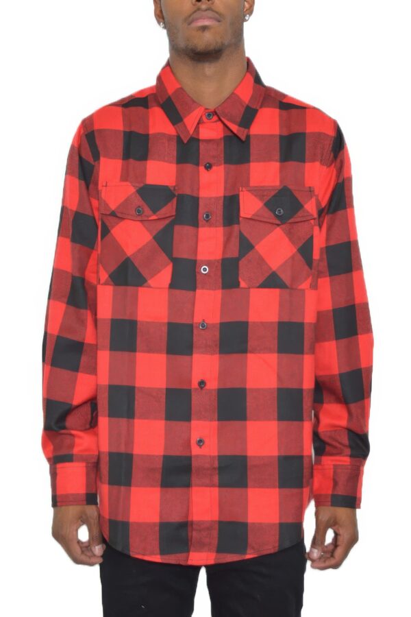 Checkered Flannel Shirt for Men – Chest Pockets & Curved Hem