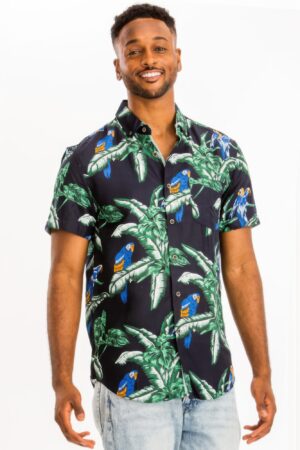 Men’s Hawaiian Print Button-Down Shirt – Multi
