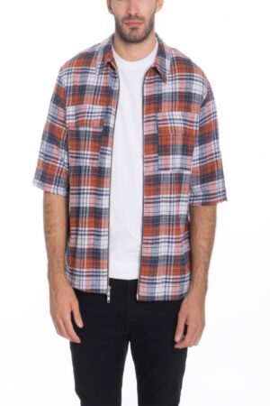 Men’s Short-Sleeve Zipper Shirt – Checker Plaid