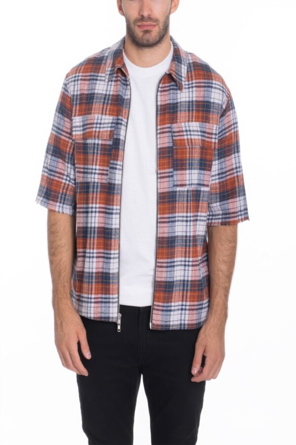 Men’s Short-Sleeve Zipper Shirt – Checker Plaid