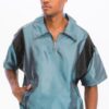 Men’s Iridescent Peacock Short Sleeve Pullover – Black Trim