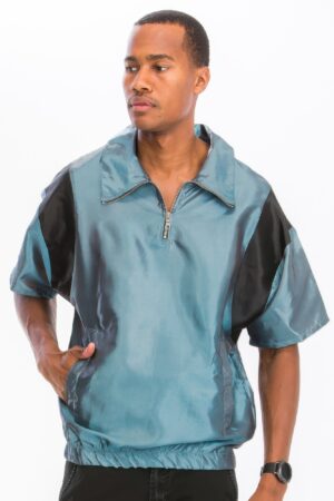 Men’s Iridescent Peacock Short Sleeve Pullover – Black Trim