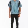 Men’s Iridescent Peacock Short Sleeve Pullover – Black Trim